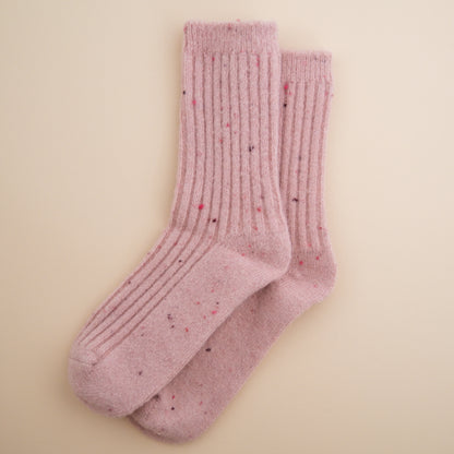 Slouch Rib Socks in Speckle Pink