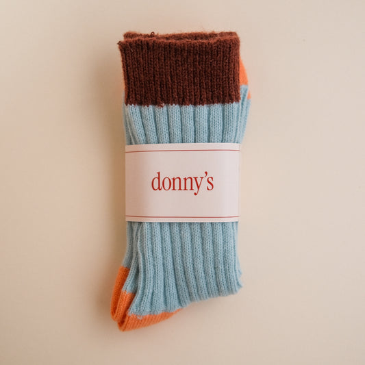 Block Rib Socks in Morning Blue
