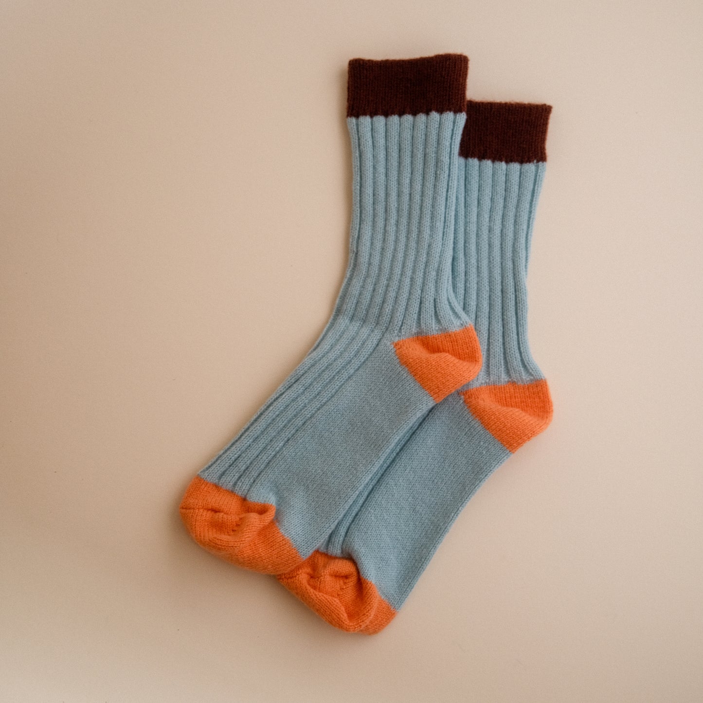 Block Rib Socks in Morning Blue
