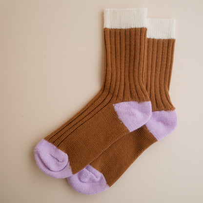 Block Rib Socks in Latte