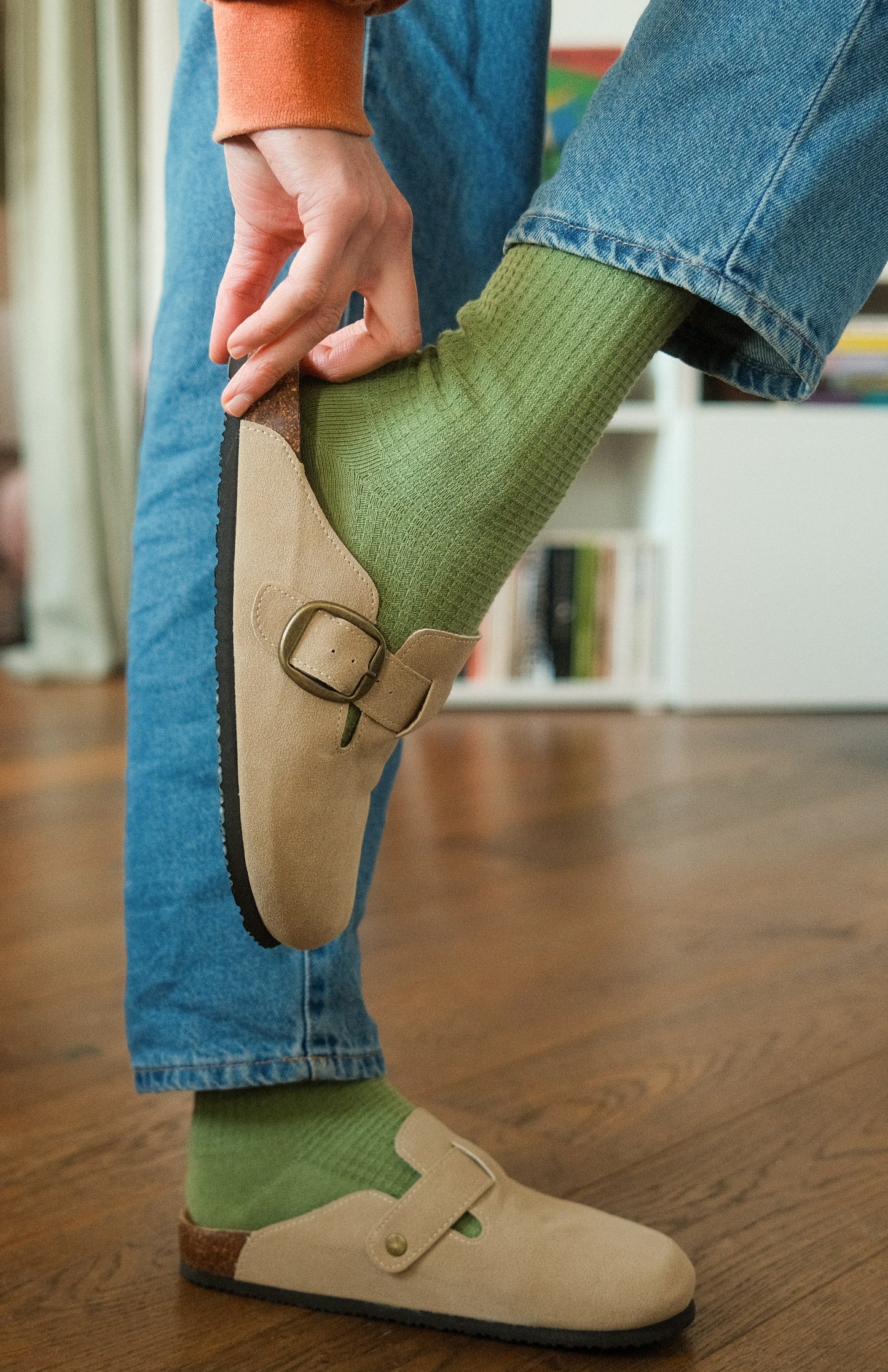 Summer Waffle Socks in Sage